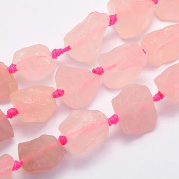 Natural Rose Quartz Beads Strands, Nuggets, 17~30.5x11~26x11~26mm, Hole: 2mm, about 16~19pcs/strand, 15.7 inch(40cm)