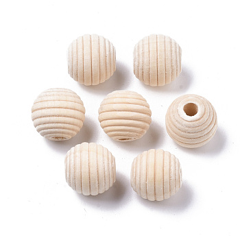 Unfinished Natural Wood Beads, Beehive Beads, Bleach, Undyed, Round, Old Lace, 15mm, Hole: 4mm