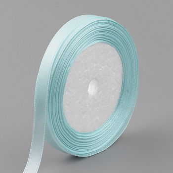 High Dense Single Face Satin Ribbon, Polyester Ribbons, Light Sky Blue, 3/8 inch(9~10mm), about 25yards/roll, about 10rolls/group
