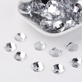 Acrylic Rhinestone Cabochons, Flat Back, Faceted, Half Round, Clear, 14x5mm, about 500pcs/bag