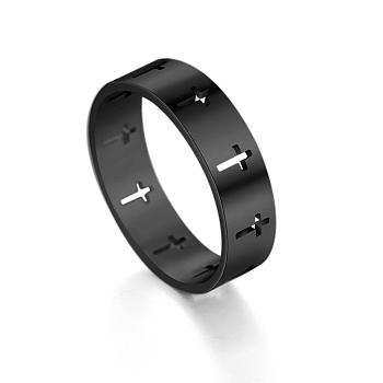 Stainless Steel Cross Finger Ring, Hollow Ring for Men Women, Electrophoresis Black, US Size 11(20.6mm)