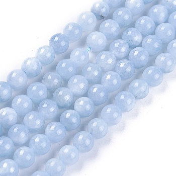 Natural White Jade Beads Strands, Dyed, Imitation Aquamarine, Round, 6mm, Hole: 1.2mm, about 61pcs/strand, 14.5 inch~14.8 inch(37~37.5cm)