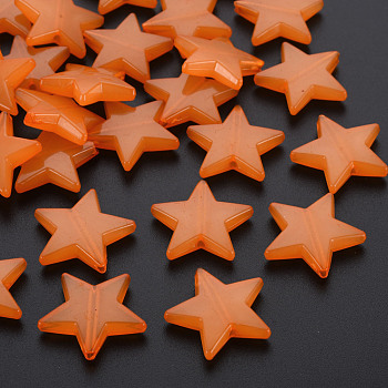 Imitation Jelly Acrylic Beads, Star, Dark Orange, 20.5x22x5mm, Hole: 1.8mm, about 500pcs/500g