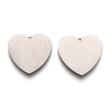 304 Stainless Steel Pendants, Stamping Blank Tag, Laser Cut, Double Side Drawbench Effect, Heart, Stainless Steel Color, 17x18x1mm, Hole: 1.2mm