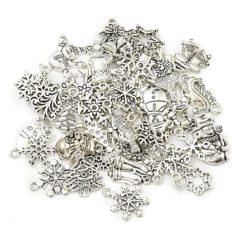 40Pcs Christmas Theme Tibetan Style Alloy Pendants, Mixed Shapes, 15~30x9.5~25x1.2~5mm, Hole: 1.3~4mm