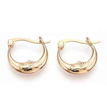 Brass Hoop Earrings, Crescent Moon Earrings, Light Gold, 18x22x3mm, Pin: 2x1mm