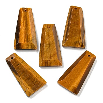 Natural Tiger Eye Pendants, Faceted Trapezoid Charms, 25x13x4mm, Hole: 1mm