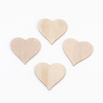 Wood Cabochons, Laser Cut Wood Shapes, Heart, BurlyWood, 49~49.5x52x2.5mm