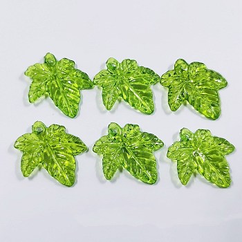 Plastic Pendants, Maple Leaf, Green, 21x20mm, Hole: 2mm