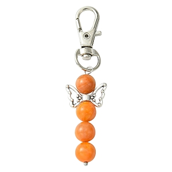 Angel Glass Pendant Decorations, with Alloy Swivel Clasps, Dark Orange, 67mm