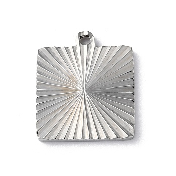 Non-Tarnish 304 Stainless Steel Pendants, Square Charm, Stainless Steel Color, 20x17x1.8mm, Hole: 1.6mm