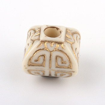 Lantern Plating Acrylic Beads, Golden Metal Enlaced, Beige, 12.5x12.5x11.5mm, Hole: 3.5mm, about 510pcs/500g