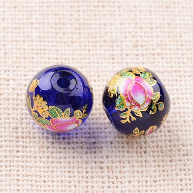 Flower Picture Printed Glass Round Beads(GLAA-J087-10mm-A06)-2