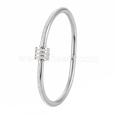 Stainless Steel Bangle with Crystal Rhinestone Column Screw Shackle for Women(BJEW-N017-026P)-3