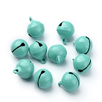 Baking Paint Brass Bell Pendants, Round, Turquoise, 16.5x13.5mm, Hole: 2mm(KK-WH0044-35A)