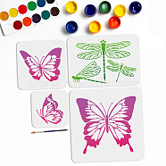 US 1 Set PET Hollow Out Drawing Painting Stencils, with 1Pc Art Paint Brushes, for DIY Scrapbook, Photo Album, Butterfly, 150~300x150~300mm, 4pcs/set(DIY-MA0002-56)