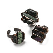 Irregular Rectangle Natural Ruby in Zoisite Open Cuff Rings, Red Copper Tin Finger Ring, Cadmium Free & Lead Free, Inner Diameter: 18~18.4mm(RJEW-M157-06R)