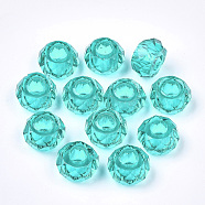Transparent Resin Beads, Large Hole Beads, Faceted, Rondelle, Dark Turquoise, 14x8mm, Hole: 5.5mm(RESI-T030-02F)
