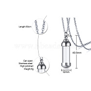 316L Stainless Steel Urn Glass Bottle Pendants, for Commemoration, Excluding Chain, Column, Stainless Steel Color, 40.5x12mm, Hole: 5mm(BOTT-PW0001-076D-P)