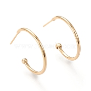 Brass Half Hoop Earrings, Stud Earring, Long-Lasting Plated, Ring, Real 18K Gold Plated, 22x26x1.5mm, Pin: 0.7mm(EJEW-F255-02G)
