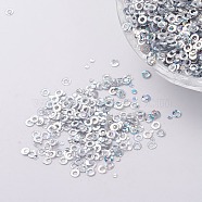 Ornament Accessories Plastic Paillette/Sequins Beads, Ring, Silver, 2x0.1mm, Hole: 0.8mm(PVC-E001-06-LS02)