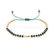 Round Natural Green Onyx Agate Beaded Braided Bead Bracelets, Janpanese Miyuki Glass Seed Bead Bracelets for Women(NJ4707-2)