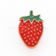 Rack Plating Alloy Enamel Brooches, Enamel Pins, with Brass Butterfly Clutches, Strawberry, Cadmium Free & Nickel Free & Lead Free, Light Gold, Red, 24x15mm, Pin: 1mm(JEWB-S011-171-NR)