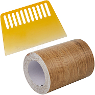 1 Roll PVC Imitation Wood Grain Adhesive Tape, Walnutwood Grain Repair Tape Patch, Flat, with 1Pc PP Plastic Putty Knife, Gray, 80x0.2mm, 10m/roll(DIY-GF0008-40C)