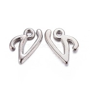 Platinum Plated Alloy Letter Pendants, Rack Plating, Letter.V, 13x8x2mm, Hole: 1.5mm(PALLOY-P097-02-V)