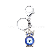Evil Eye Glass Pendant Keychain, with Alloy Split Key Rings & Lobster Claw Clasps, Owl, Owl Pattern, 10cm(KEYC-JKC00371-01)