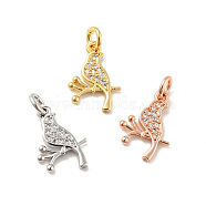 Bird Brass Micro Pave Clear Cubic Zirconia Pendants, with Jump Rings, Cadmium Free & Lead Free, Mixed Color, 15x10.5x1.6mm, Hole: 2.8mm(KK-G425-20)