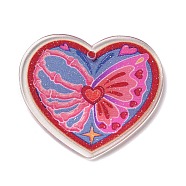 Valentine's Day Transparent Printed Acrylic Pendants, Heart Charm, Butterfly, 35.5x39.5x2.5mm, Hole: 2mm(OACR-Q187-01F)