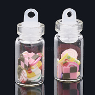 Handmade Polymer Clay Nail Art Decoration Accessories, with Glass Wishing Bottle and CCB Plastic Bottle Stopper, Mixed Color, 5~7x3~5.5x0.1~1mm, bottle: 27.5x11mm, hole: 3mm(X-MRMJ-N032-02)