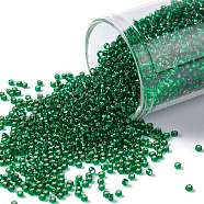 TOHO Round Seed Beads, Japanese Seed Beads, (36) Silver Lined Green Emerald, 15/0, 1.5mm, Hole: 0.7mm, about 15000pcs/50g(SEED-XTR15-0036)