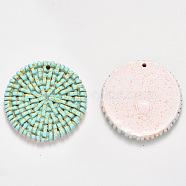 Resin Pendants, Imitation Woven Rattan Pattern, Flat Round, Pale Turquoise, 45~46x5~6mm, Hole: 2mm(X-RESI-S364-06C)