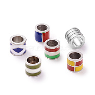 304 Stainless Steel Enamel European Beads, Large Hole Beads, Column, Stainless Steel Color, Mixed Color, 8x7mm, Hole: 5mm(STAS-I670-11)