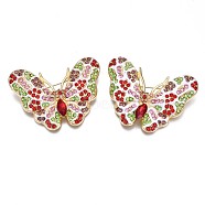 Butterfly Enamel Pin with Rhinestone, Alloy Brooch  for Backpack Clothes, Nickel Free & Lead Free, Light Golden, Colorful, 42x67.5mm(JEWB-N007-093)