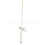 Glass Rectangle Hanging Suncatchers, Star Tassel for Window Garden Decorations, Dragonfly, 290mm(HJEW-P018-B01)