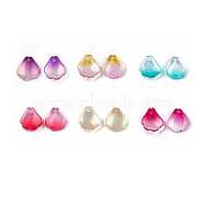 Spray Painted Glass Pendants, with Glitter Powder, Petaline, Mixed Color, 16x14~14.5x3.5mm, Hole: 1mm(GGLA-S040-02-M)