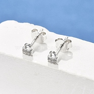 Lock S925 Sterling Silver Micro Pave Clear Cubic Zirconia Stud Earrings for Women, Platinum, 5x3.5mm(EJEW-K307-03A-P)