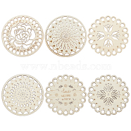 6Pcs 6 Styles Flat Round/Flower Wood Sewing Cross Stitch Embroidery Thread Storage Organizers, PapayaWhip, 140~149x2~2.5mm, 1pc/style(AJEW-GO0001-68)