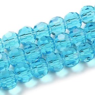 Transparent Glass Beads, Faceted(32 Facets), Round, Cyan, 6mm, Hole: 1mm, about 98pcs/strand, 20.47 inch(52cm)(EGLA-A035-T6mm-D08)