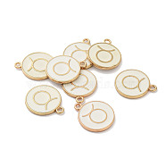 (Defective Closeout Sale: Yellowing) Alloy Enamel Pendants, Flat Round with Constellation, Virgo, 21x17.5x2mm, Hole: 2mm(ENAM-XCP0001-38A)