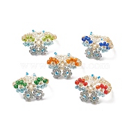 Glass Beaded Butterfly Finger Rings, Stretch Ring for Women, Mixed Color, US Size 8 1/2(18.5mm)(RJEW-JR00541)