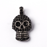 316 Surgical Stainless Steel Rhinestone Pendants, Halloween Skull, Antique Silver, 36x19.5x10mm, Hole: 7x5mm(STAS-L184-030)