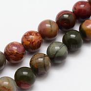 Natural Polychrome Jasper/Picasso Stone/Picasso Jasper Bead Strands, Round, 10mm, Hole: 1mm, about 38pcs/strand, 15.4 inch(G-O155-02A-10mm)