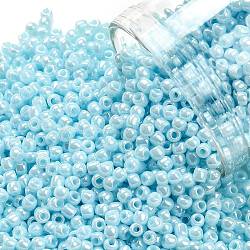 TOHO Round Seed Beads, Japanese Seed Beads, (124) Opaque Luster Pale Blue, 11/0, 2.2mm, Hole: 0.8mm, about 1110pcs/bottle, 10g/bottle(SEED-JPTR11-0124)