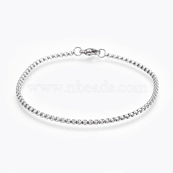 304 Stainless Steel Box Chain Bracelets, with Lobster Claw Clasps, Stainless Steel Color, 8-1/4 inch(21cm), 2.5mm(BJEW-P239-01B)