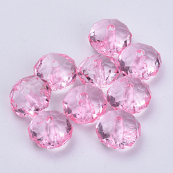 Transparent Acrylic Beads, Faceted, Rondelle, Pink, 10x6mm, Hole: 1.6mm, about 1290pcs/500g(TACR-Q258-10mm-V03)