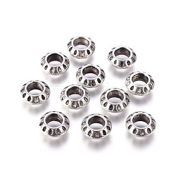 Tibetan Style Alloy European Beads, Large Hole Beads, Rondelle, Antique Silver, Lead Free & Cadmium Free & Nickel Free, 10x4mm, Hole: 5mm(EAA386Y-NF)